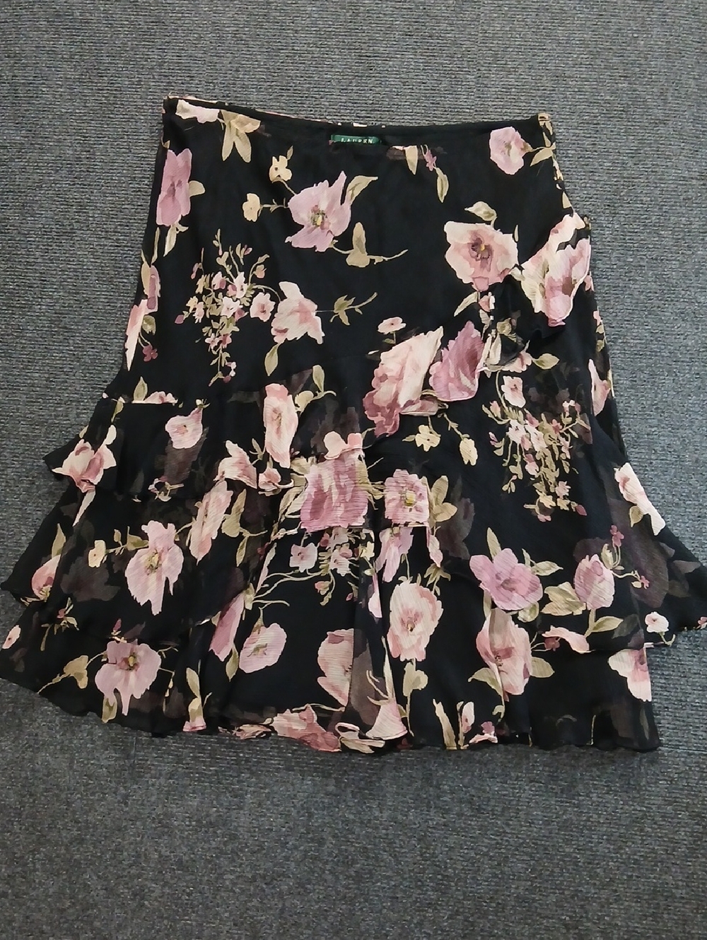 LAUREN by RALPH LAUREN Women's Sz Lg Floral Ruffle Tiered Midi Skirt